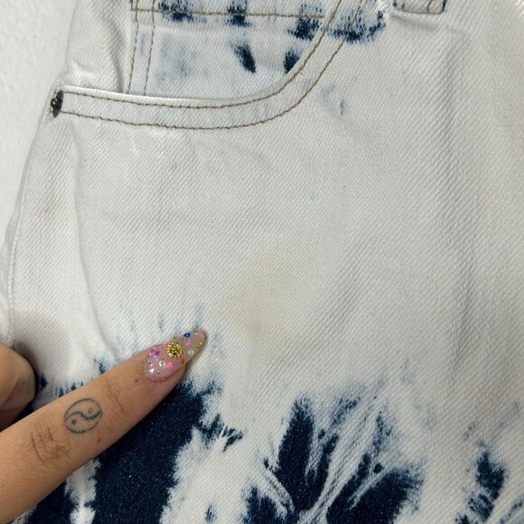Guess White Bleach Wash Blue Tie-Dye Button Fly Raw Hem Jean Short Shorts 27 - Picture 5 of 10